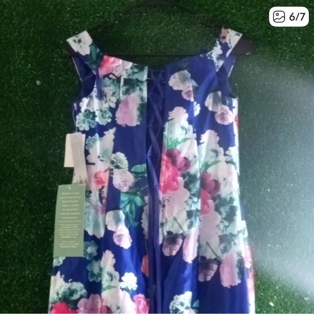 My Michelle Navy Blue Floral Prom Dress - Picture 7 of 8